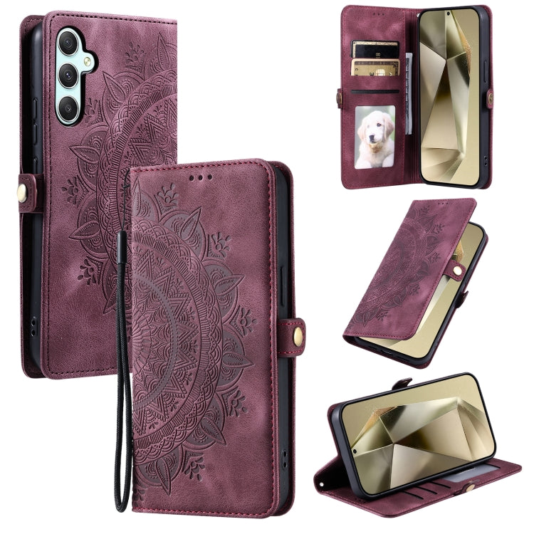 For Samsung Galaxy S25 5G Skin Feel Totem Embossed Leather Phone Case(Wine Red) by buy2fix