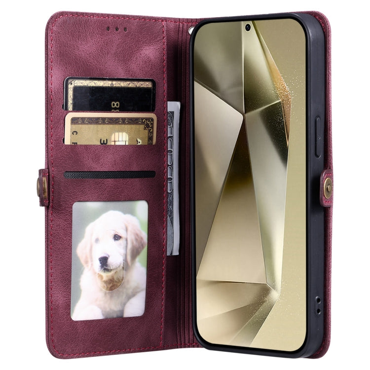 For Samsung Galaxy S25 5G Skin Feel Totem Embossed Leather Phone Case(Wine Red) by buy2fix