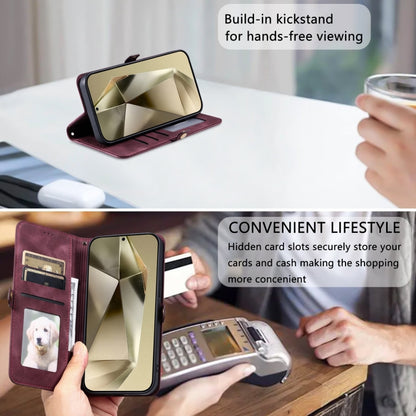 For Samsung Galaxy S25 5G Skin Feel Totem Embossed Leather Phone Case(Wine Red) by buy2fix