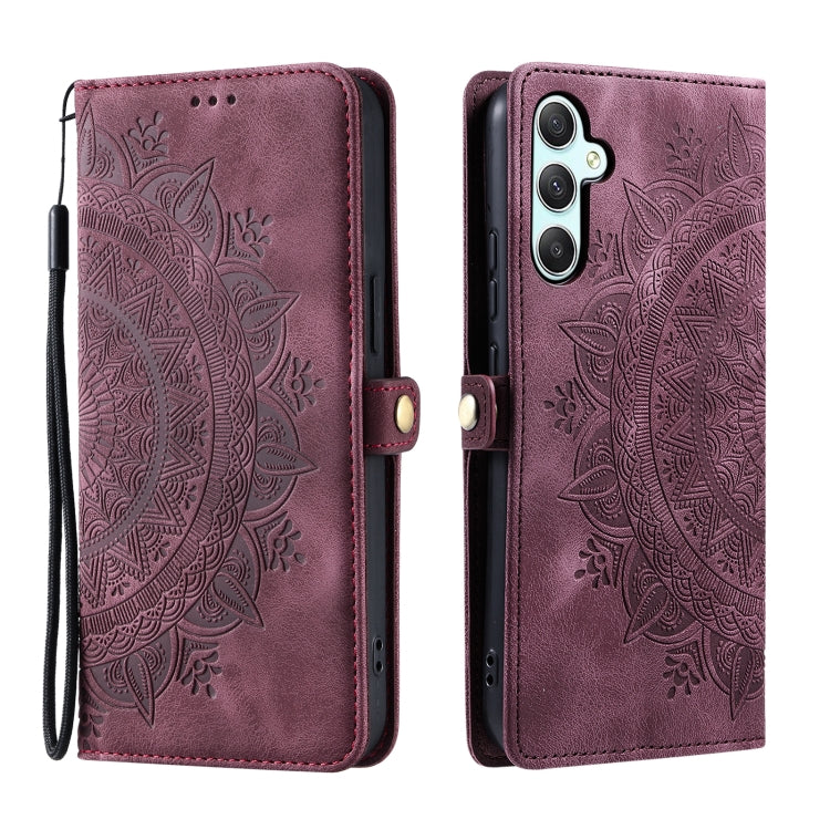 For Samsung Galaxy S25+ 5G Skin Feel Totem Embossed Leather Phone Case(Wine Red) - Galaxy S25+ 5G Cases by buy2fix | Online Shopping UK | buy2fix