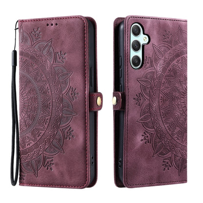 For Samsung Galaxy S25+ 5G Skin Feel Totem Embossed Leather Phone Case(Wine Red) - Galaxy S25+ 5G Cases by buy2fix | Online Shopping UK | buy2fix