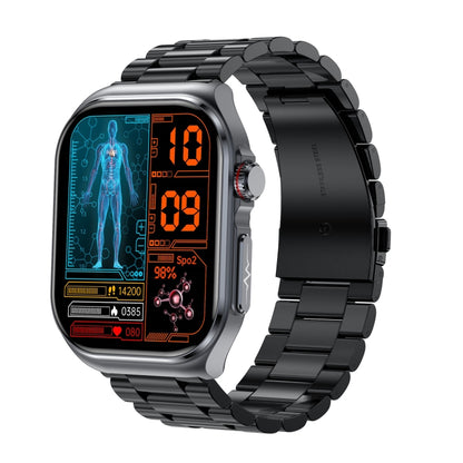 ET585 2.04 inch Steel Strap IP68 Waterproof Smart Watch, Support ECG / Blood Composition Measurement(Black) by buy2fix