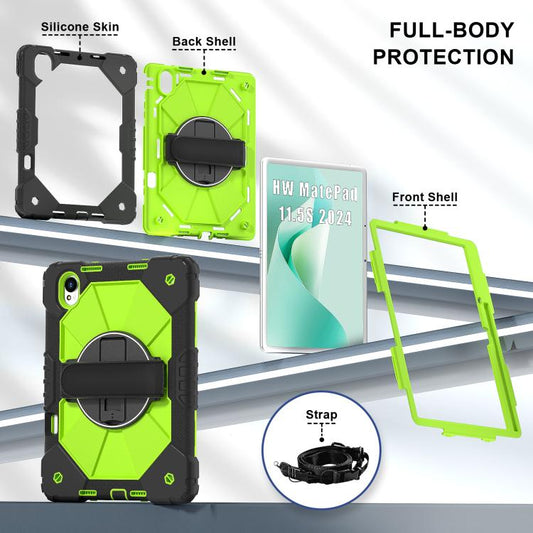 For Huawei MatePad 11.5 S Contrast Color Robot Silicone Hybrid PC Tablet Case(Black Yellow Green) - Huawei by buy2fix | Online Shopping UK | buy2fix
