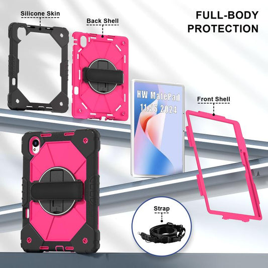For Huawei MatePad 11.5 S Contrast Color Robot Silicone Hybrid PC Tablet Case(Black Rose Red) - Huawei by buy2fix | Online Shopping UK | buy2fix