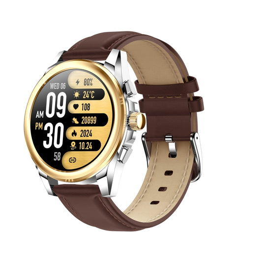 KC83 1.43 inch 1ATM Waterproof Smart Watch, Support Sedentary Reminder / Sleep Monitoring(Gold Steel Strap + Brown Leather Strap) by buy2fix