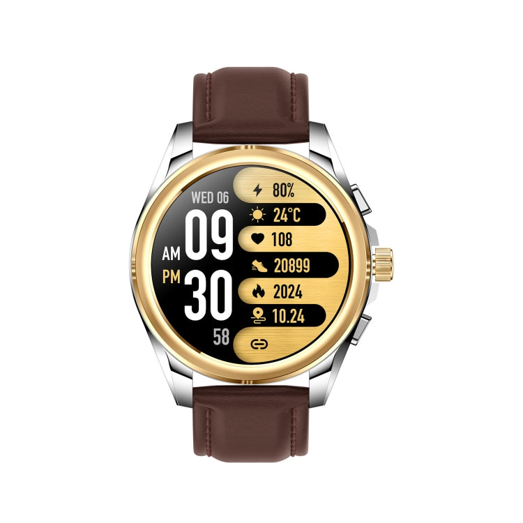 KC83 1.43 inch 1ATM Waterproof Smart Watch, Support Sedentary Reminder / Sleep Monitoring(Gold Steel Strap + Brown Leather Strap) by buy2fix
