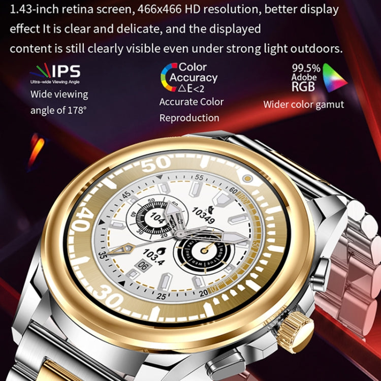 KC83 1.43 inch 1ATM Waterproof Smart Watch, Support Sedentary Reminder / Sleep Monitoring(Gold Steel Strap + Brown Leather Strap) by buy2fix