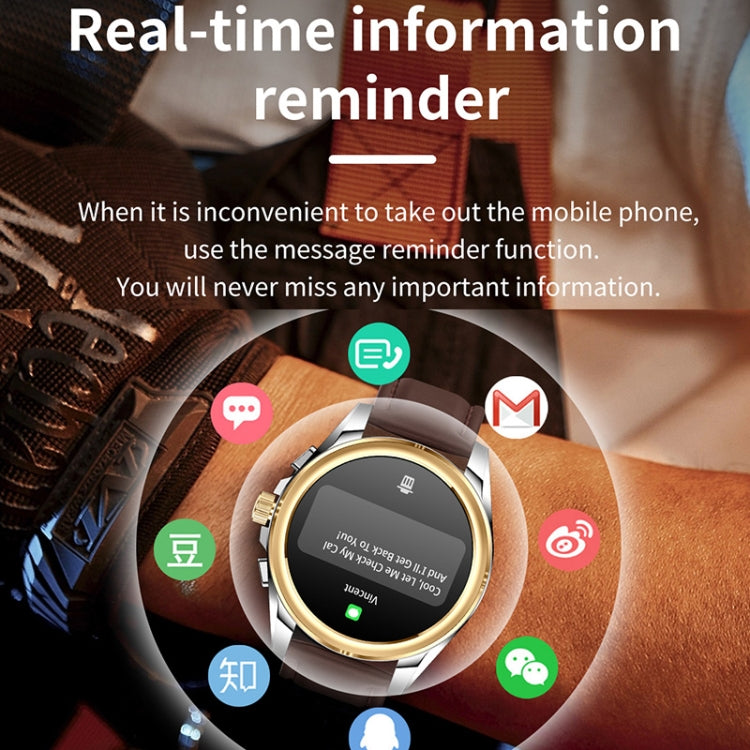 KC83 1.43 inch 1ATM Waterproof Smart Watch, Support Sedentary Reminder / Sleep Monitoring(Gold Steel Strap + Brown Leather Strap) by buy2fix