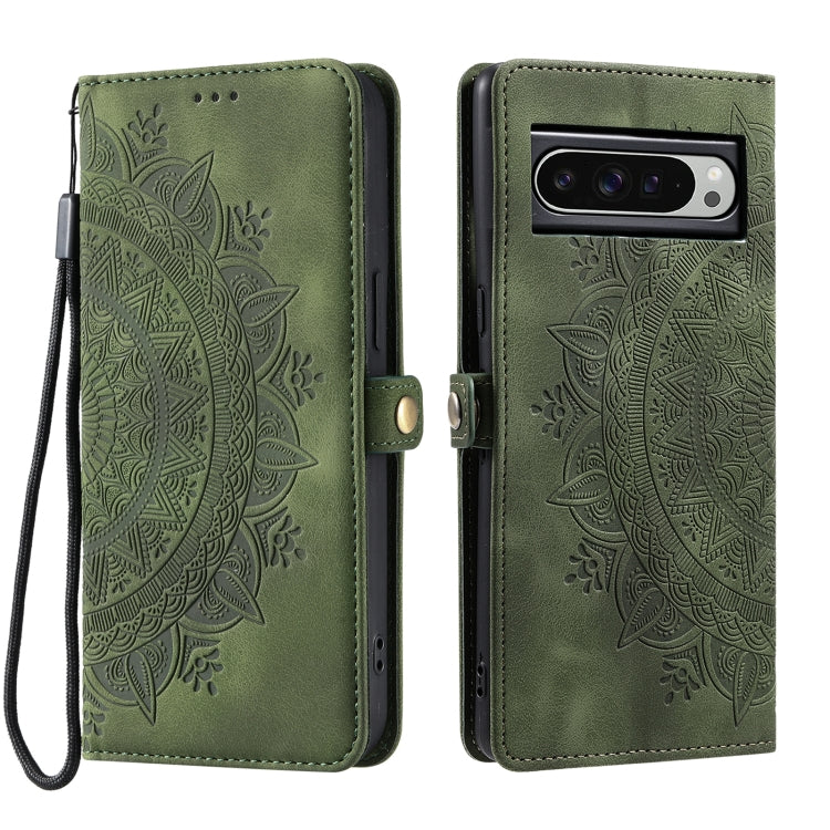 For Google Pixel 9 Pro XL Skin Feel Totem Embossed Leather Phone Case(Deep Green) by buy2fix