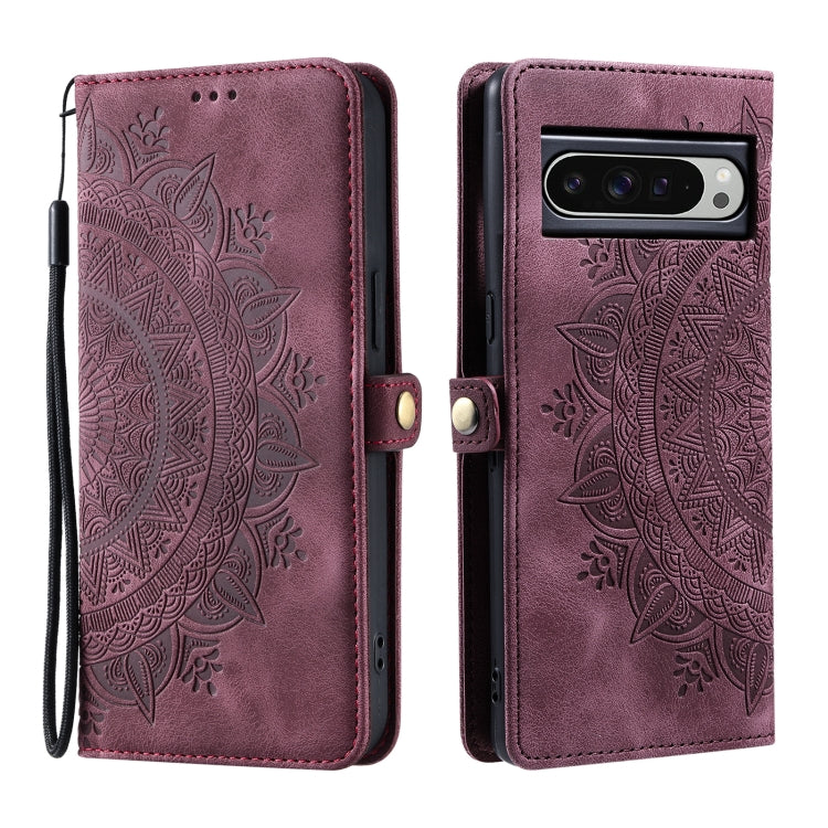 For Google Pixel 9 Pro XL Skin Feel Totem Embossed Leather Phone Case(Wine Red) by buy2fix