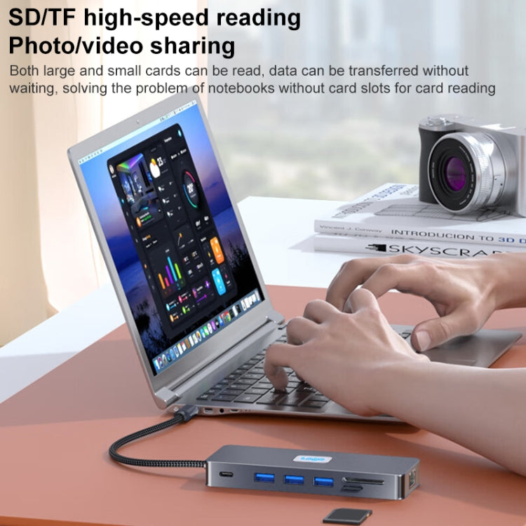 BYL-2411 11 in 1 Type-C HUB Docking Station with 3 x USB3.0, PD100W, SD/TF, RJ45, Type-C, VGA, HDTV, 3.5mm Jack by buy2fix