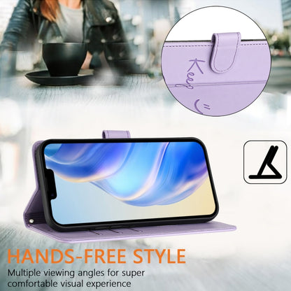 For iPhone 16 Pro Max Smile Embossing RFID Leather Phone Case(Light Purple) by buy2fix