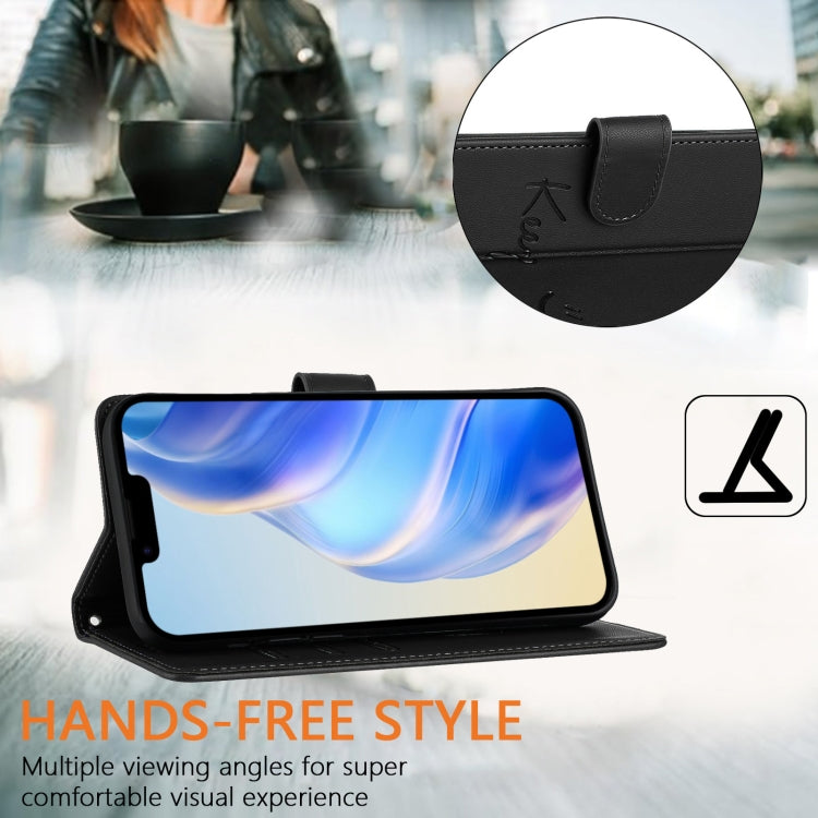 For iPhone 16 Plus Smile Embossing RFID Leather Phone Case(Black) - iPhone 16 Plus Cases by buy2fix | Online Shopping UK | buy2fix