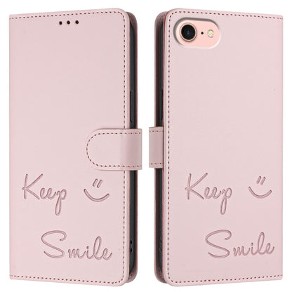 For iPhone SE 2024 Smile Embossing RFID Leather Phone Case(Pink) by buy2fix