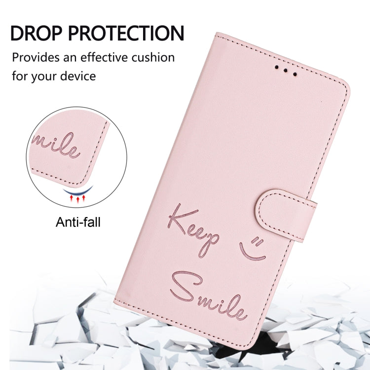 For iPhone SE 2024 Smile Embossing RFID Leather Phone Case(Pink) by buy2fix