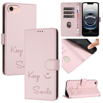 For iPhone SE 2024 Smile Embossing RFID Leather Phone Case(Pink) by buy2fix
