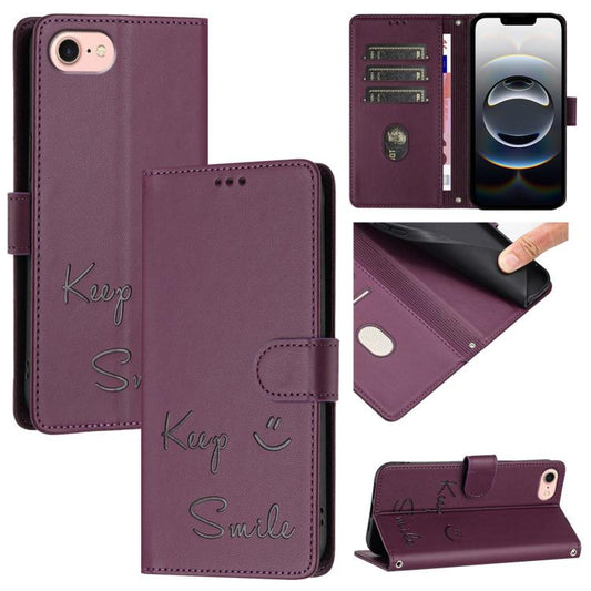 For iPhone SE 2024 Smile Embossing RFID Leather Phone Case(Violet) by buy2fix