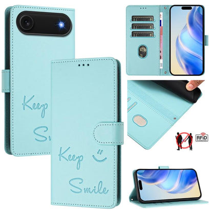 For iPhone Air Smile Embossing RFID Leather Phone Case(Mint Green) - iPhone Air Cases by buy2fix | Online Shopping UK | buy2fix