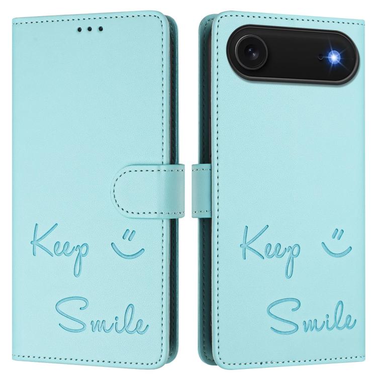 For iPhone Air Smile Embossing RFID Leather Phone Case(Mint Green) - iPhone Air Cases by buy2fix | Online Shopping UK | buy2fix