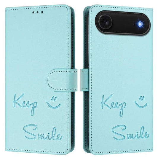 For iPhone Air Smile Embossing RFID Leather Phone Case(Mint Green) - iPhone Air Cases by buy2fix | Online Shopping UK | buy2fix