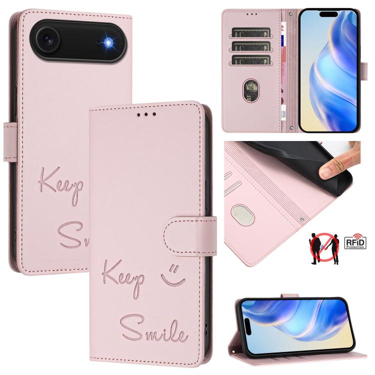 For iPhone Air Smile Embossing RFID Leather Phone Case(Pink) - iPhone Air Cases by buy2fix | Online Shopping UK | buy2fix