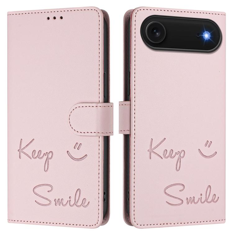 For iPhone Air Smile Embossing RFID Leather Phone Case(Pink) - iPhone Air Cases by buy2fix | Online Shopping UK | buy2fix