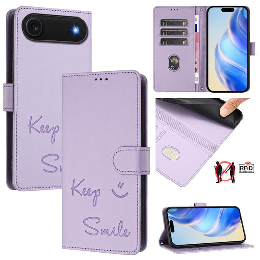 For iPhone Air Smile Embossing RFID Leather Phone Case(Light Purple) - iPhone Air Cases by buy2fix | Online Shopping UK | buy2fix