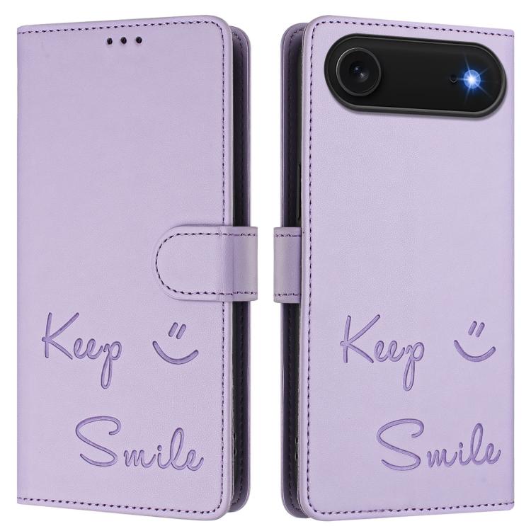 For iPhone Air Smile Embossing RFID Leather Phone Case(Light Purple) - iPhone Air Cases by buy2fix | Online Shopping UK | buy2fix