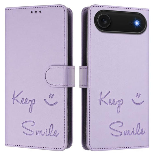 For iPhone Air Smile Embossing RFID Leather Phone Case(Light Purple) - iPhone Air Cases by buy2fix | Online Shopping UK | buy2fix