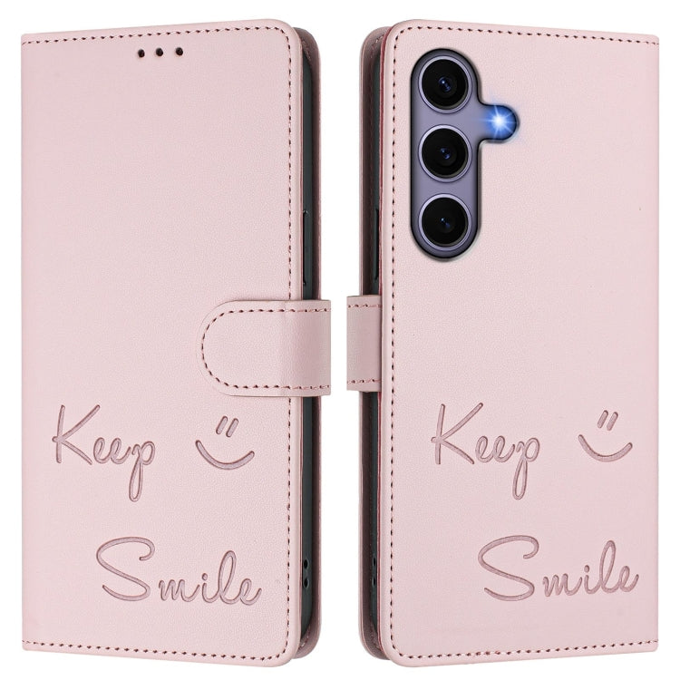 For Samsung Galaxy S25 5G Smile Embossing RFID Leather Phone Case(Pink) by buy2fix