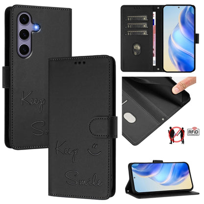 For Samsung Galaxy S25 5G Smile Embossing RFID Leather Phone Case(Black) by buy2fix
