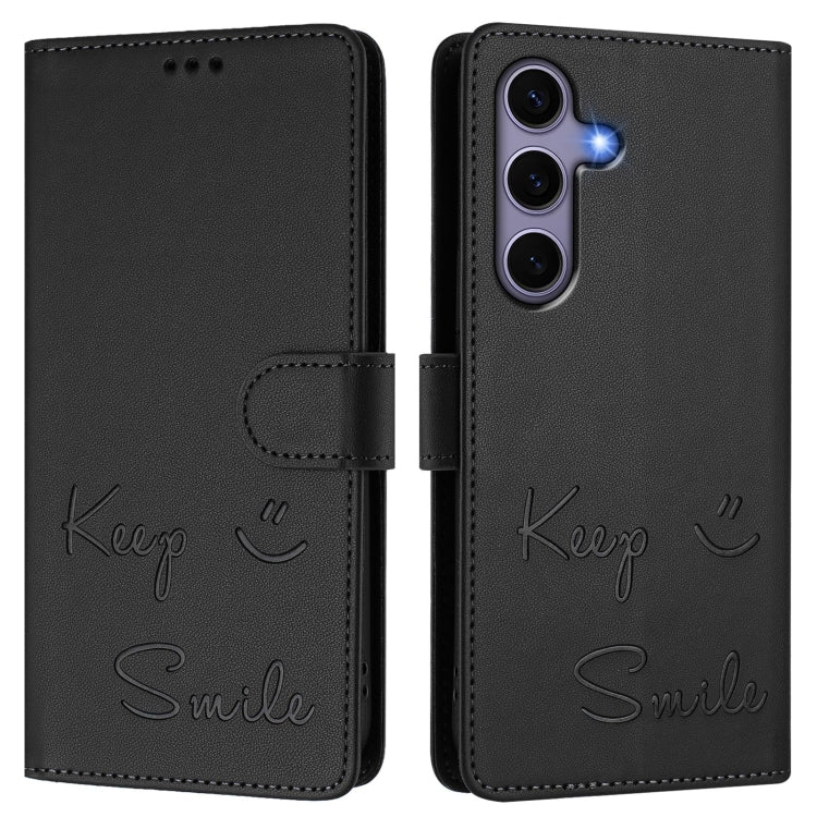 For Samsung Galaxy S25 5G Smile Embossing RFID Leather Phone Case(Black) by buy2fix