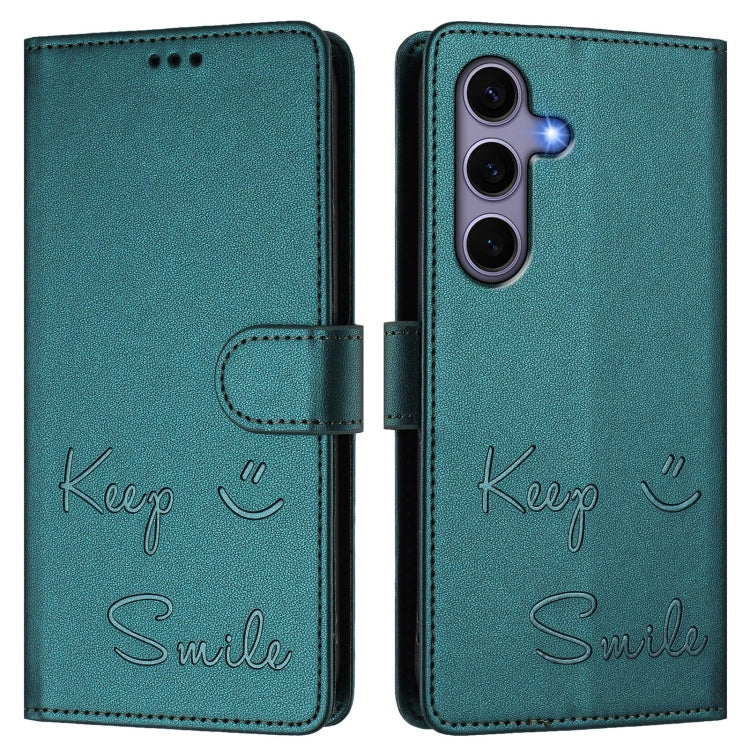 For Samsung Galaxy S25 5G Smile Embossing RFID Leather Phone Case(Peacock Green) by buy2fix