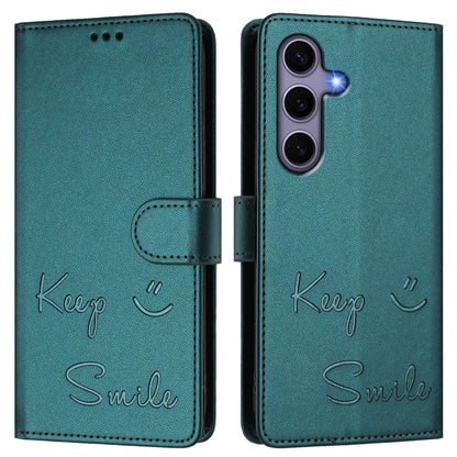 For Samsung Galaxy S25 5G Smile Embossing RFID Leather Phone Case(Peacock Green) by buy2fix