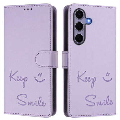 For Samsung Galaxy S25 5G Smile Embossing RFID Leather Phone Case(Light Purple) by buy2fix