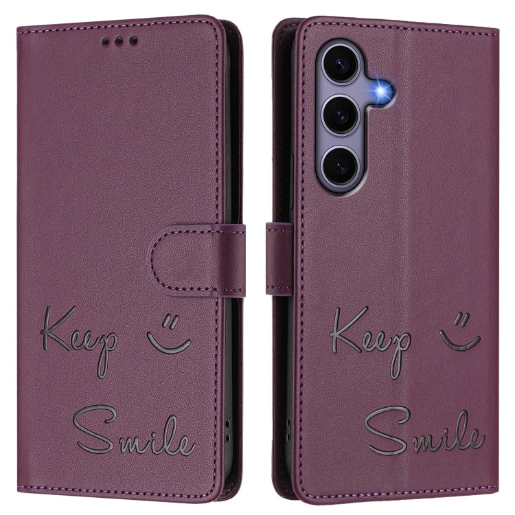 For Samsung Galaxy S25 5G Smile Embossing RFID Leather Phone Case(Violet) by buy2fix