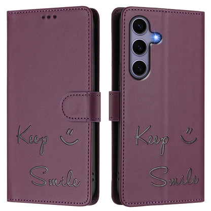 For Samsung Galaxy S25 5G Smile Embossing RFID Leather Phone Case(Violet) by buy2fix