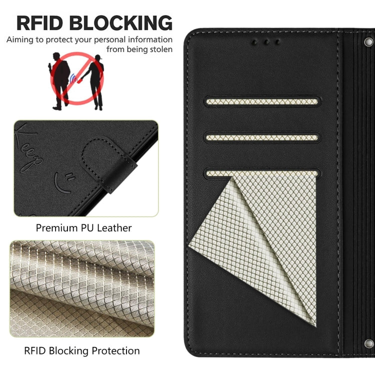 For Samsung Galaxy S25+ 5G Smile Embossing RFID Leather Phone Case(Black) - Galaxy S25+ 5G Cases by buy2fix | Online Shopping UK | buy2fix
