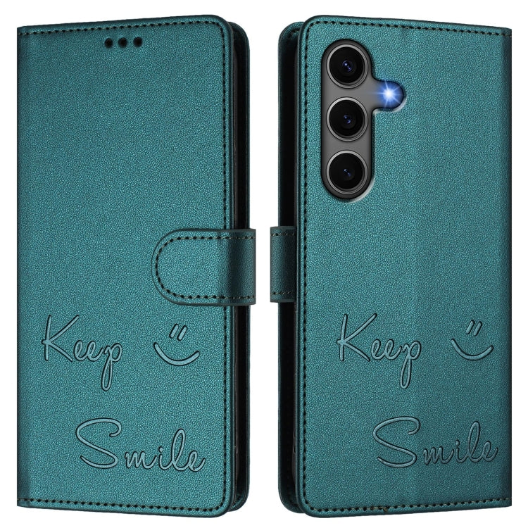 For Samsung Galaxy S25+ 5G Smile Embossing RFID Leather Phone Case(Peacock Green) by buy2fix