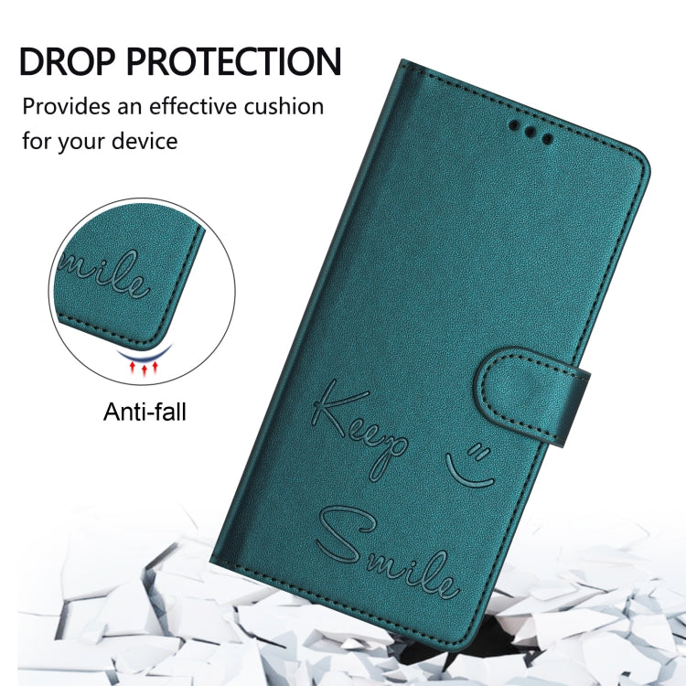 For Samsung Galaxy S25+ 5G Smile Embossing RFID Leather Phone Case(Peacock Green) by buy2fix