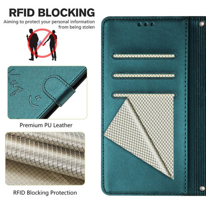 For Samsung Galaxy S25+ 5G Smile Embossing RFID Leather Phone Case(Peacock Green) by buy2fix