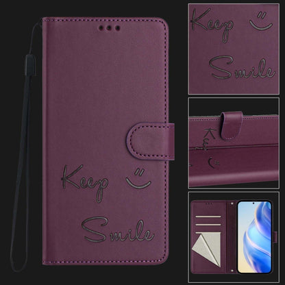 For Samsung Galaxy S25+ 5G Smile Embossing RFID Leather Phone Case(Violet) - Galaxy S25+ 5G Cases by buy2fix | Online Shopping UK | buy2fix