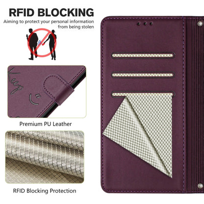 For Samsung Galaxy S25+ 5G Smile Embossing RFID Leather Phone Case(Violet) - Galaxy S25+ 5G Cases by buy2fix | Online Shopping UK | buy2fix
