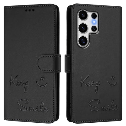 For Samsung Galaxy S25 Ultra 5G Smile Embossing RFID Leather Phone Case(Black) by buy2fix