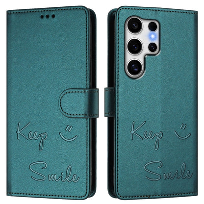 For Samsung Galaxy S25 Ultra 5G Smile Embossing RFID Leather Phone Case(Peacock Green) by buy2fix