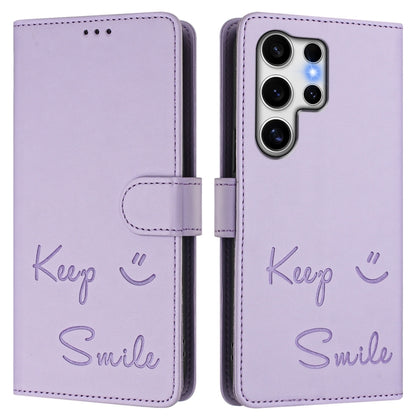 For Samsung Galaxy S25 Ultra 5G Smile Embossing RFID Leather Phone Case(Light Purple) by buy2fix