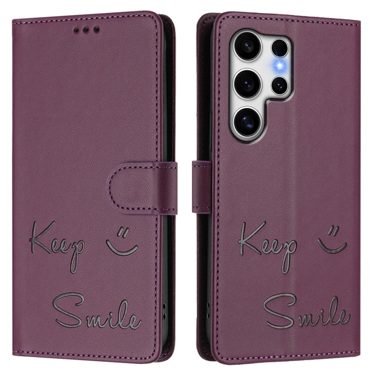For Samsung Galaxy S25 Ultra 5G Smile Embossing RFID Leather Phone Case(Violet) by buy2fix