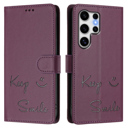 For Samsung Galaxy S25 Ultra 5G Smile Embossing RFID Leather Phone Case(Violet) by buy2fix