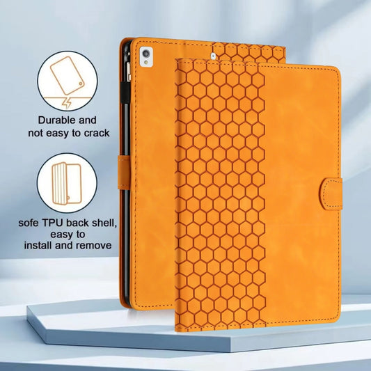 For iPad 10.2 2021 / 2020 / 10.5 2019 Honeycomb Embossed Leather Smart Tablet Case(Yellow) - iPad 10.2 Cases by buy2fix | Online Shopping UK | buy2fix