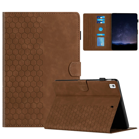 For iPad 10.2 2021 / 2020 / 10.5 2019 Honeycomb Embossed Leather Smart Tablet Case(Brown) - iPad 10.2 Cases by buy2fix | Online Shopping UK | buy2fix
